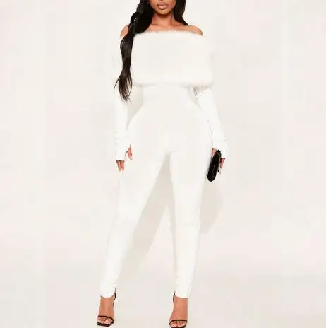 Autumn Fashion Fur Patchwork One Neck Off Shoulder Tight Long Sleeved Jumpsuit for Women, Trendy Tight Cropped Pants Jumpsuit
Autumn Fashion Fur Patchwork One Neck Off Shoulder Tight Long Sleeved Jumpsuit for Women, Trendy Tight Cropped Pants Jumpsuit