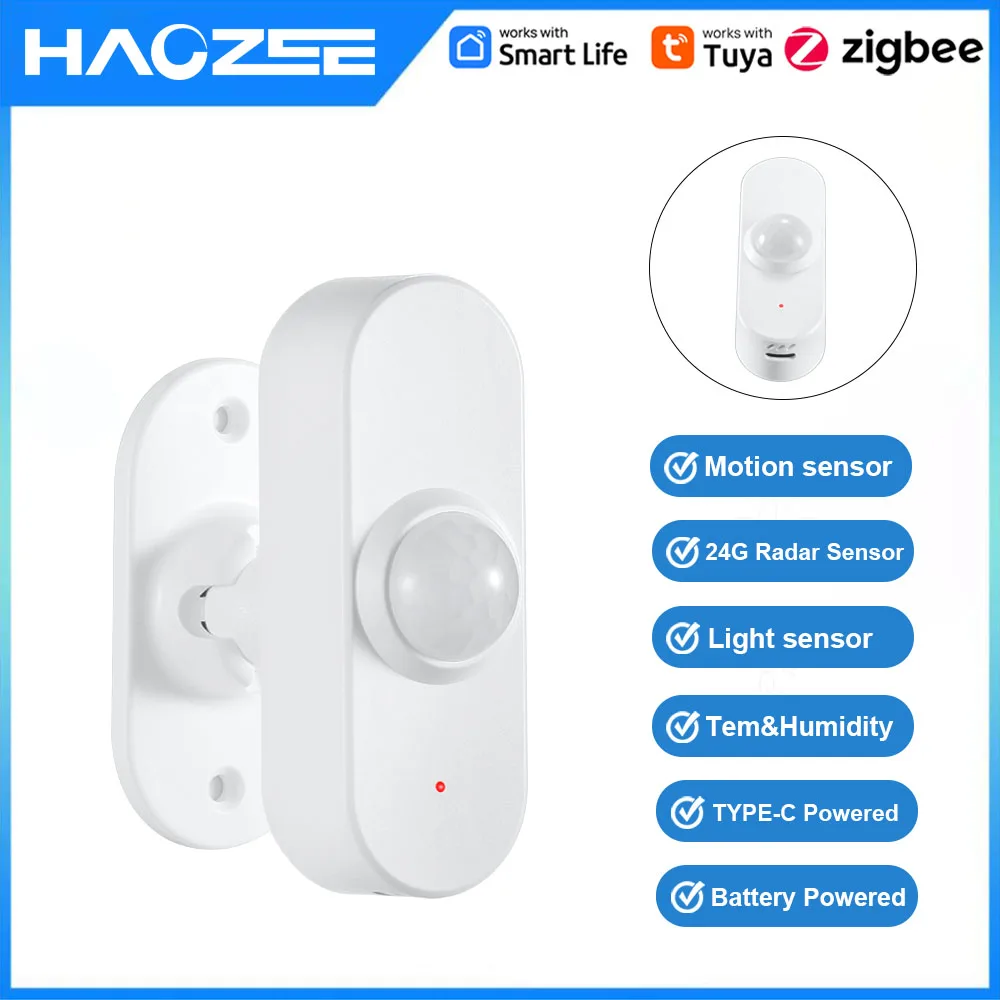 Zigbee Tuya Human Presence Sensor 24G Mmwave Radar Motion Light Detector Smart Home Optional Temperature And Humidity Detection