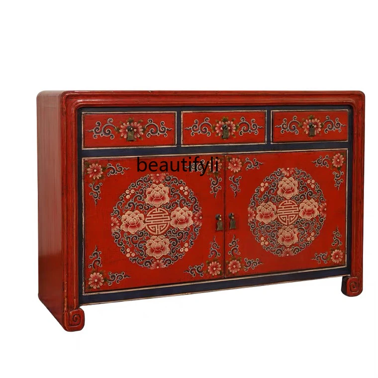 New Chinese hand-painted old shoe cabinet storage, antique foyer, entrance cabinet solid wood painted decorative cabinet
New Chinese hand-painted old shoe cabinet storage, antique foyer, entrance cabinet solid wood painted decorative cabinet