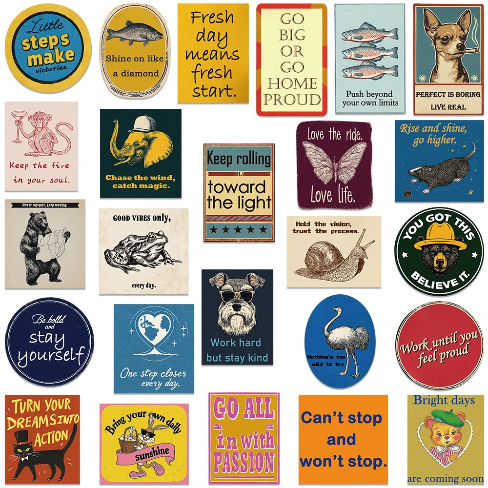 10/50PCS Retro Inspirational Stickers Cartoon Graffiti Decal Toy Personalized DIY Phone Case Skateboard Diary Book Desk
10/50PCS Retro Inspirational Stickers Cartoon Graffiti Decal Toy Personalized DIY Phone Case Skateboard Diary Book Desk