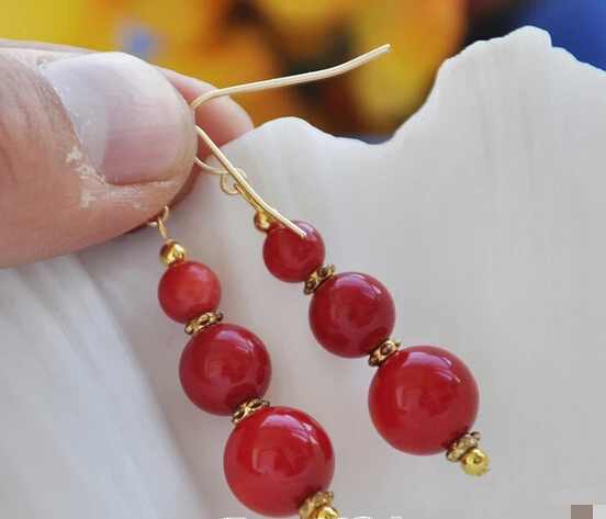 Natural round red coral bead Tower dangle earring
Natural round red coral bead Tower dangle earring