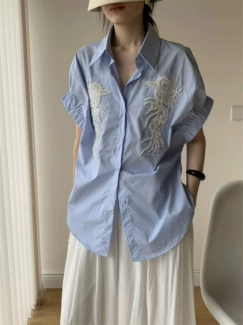 Heavy Bead Embroidered Breathable Cotton Shirt Top 2025 Spring and Summer Fashion Lapel Loose High Street Blouse For Women
Heavy Bead Embroidered Breathable Cotton Shirt Top 2025 Spring and Summer Fashion Lapel Loose High Street Blouse For Women