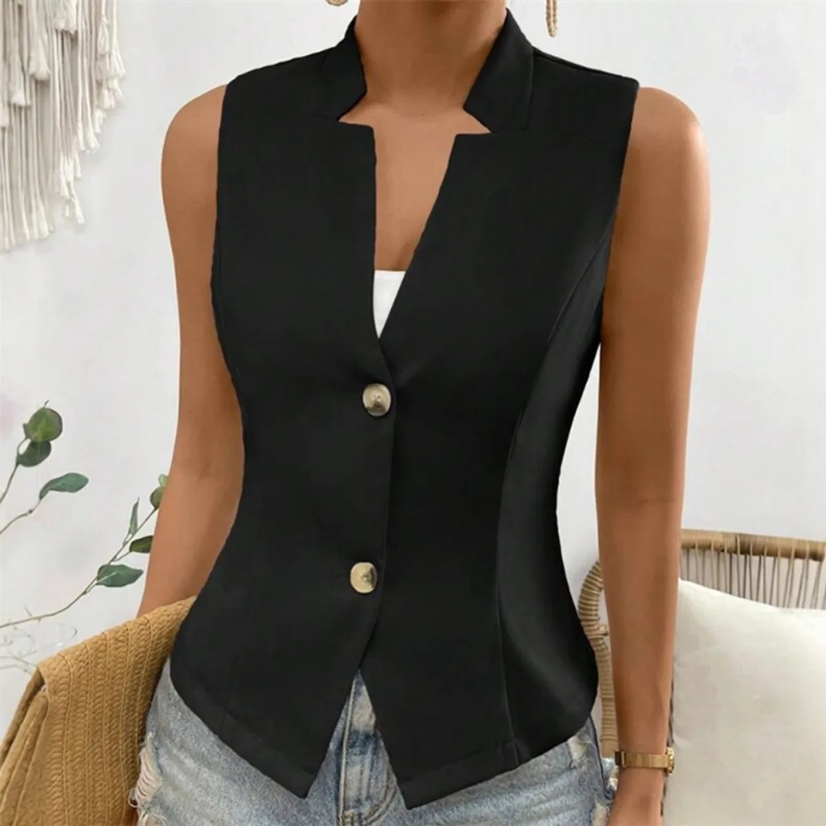 Sexy Slim Fit V-Neck Tank Top Women's Vest Sleeveless Street Style Inner Wear Regular Length Single Button Closure
Sexy Slim Fit V-Neck Tank Top Women's Vest Sleeveless Street Style Inner Wear Regular Length Single Button Closure