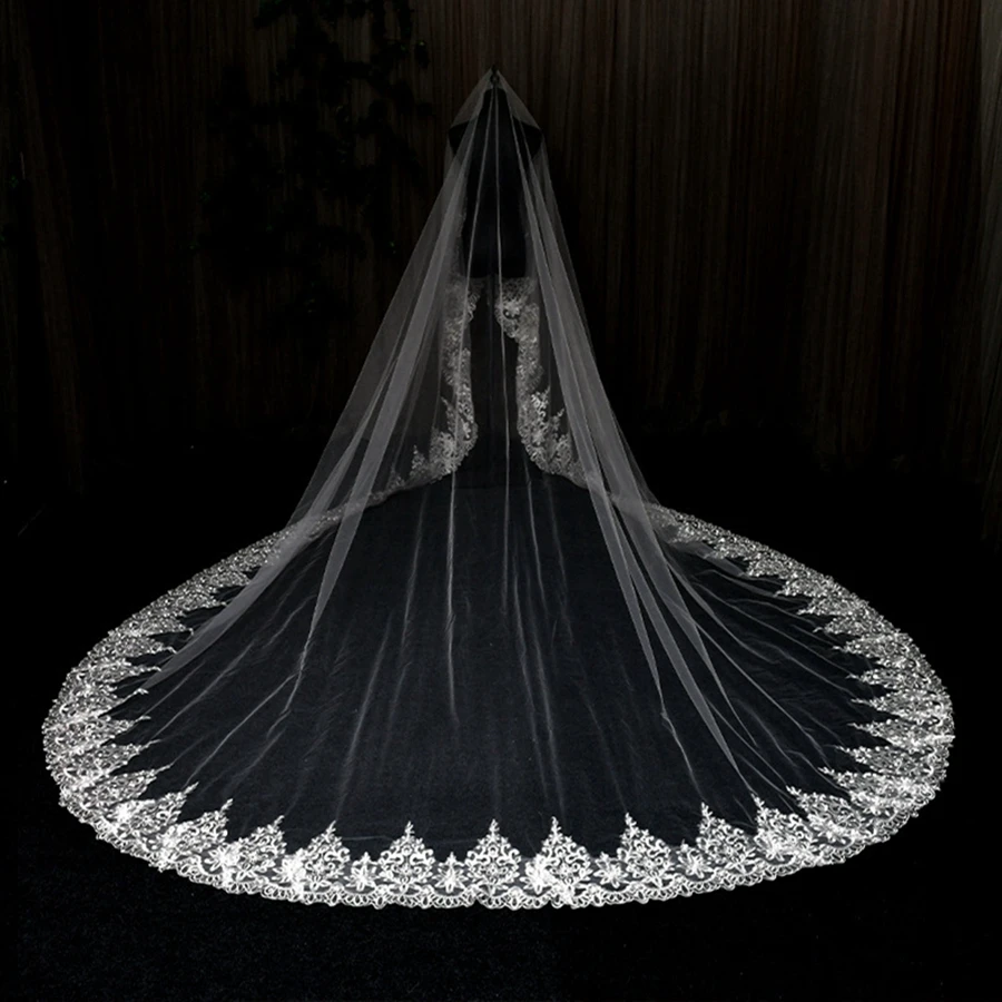 New Arrival Ivory Lace Wedding Veils 3 Meter Cathedral Wedding veil Long Boda velos de novia Wedding accessories
New Arrival Ivory Lace Wedding Veils 3 Meter Cathedral Wedding veil Long Boda velos de novia Wedding accessories