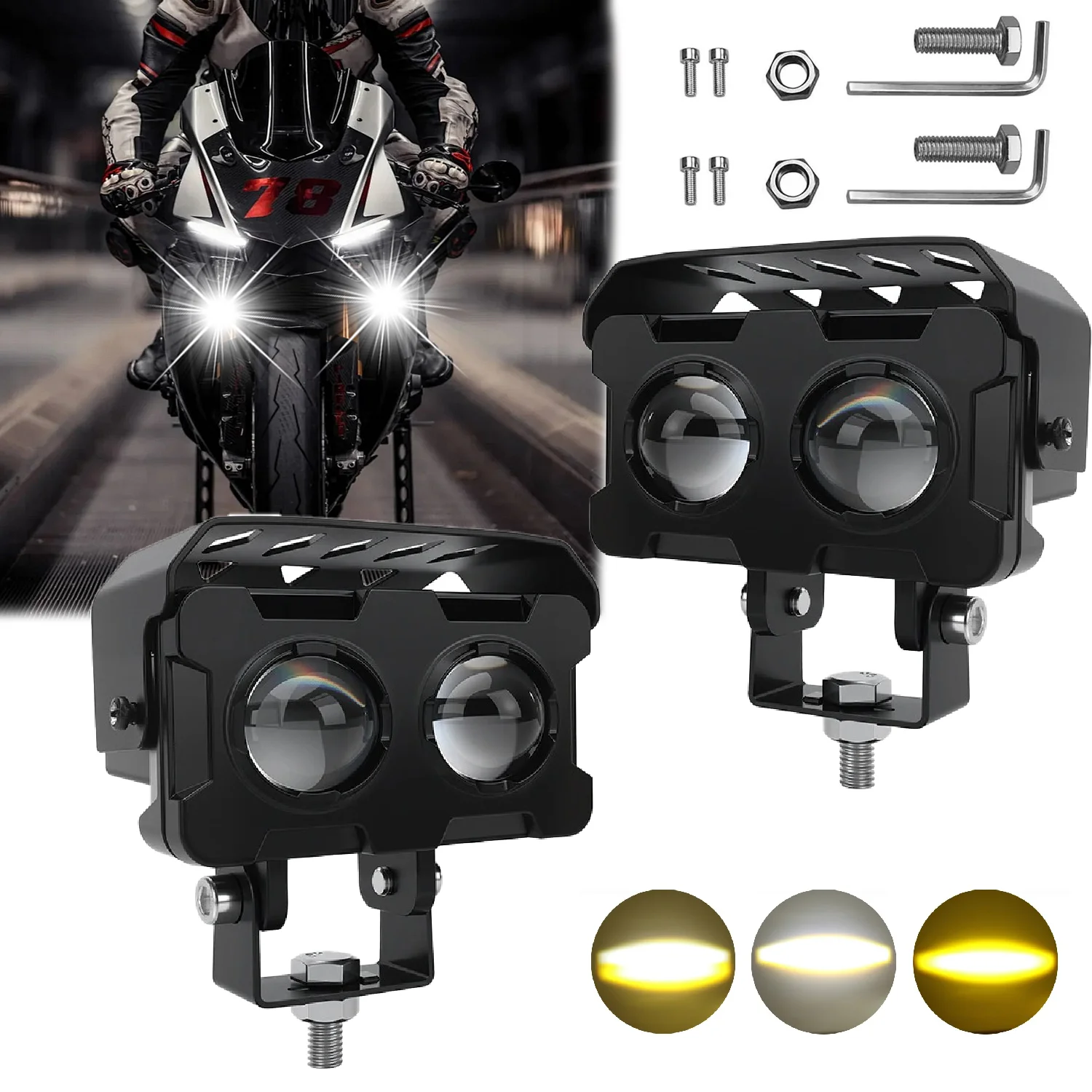 Motorcycle Headlights Auxiliary Lighthouse Headlight 12V 24V Douple Color Len 180W Driving Lights for BMW ATV SUV Fog Lamp
Motorcycle Headlights Auxiliary Lighthouse Headlight 12V 24V Douple Color Len 180W Driving Lights for BMW ATV SUV Fog Lamp