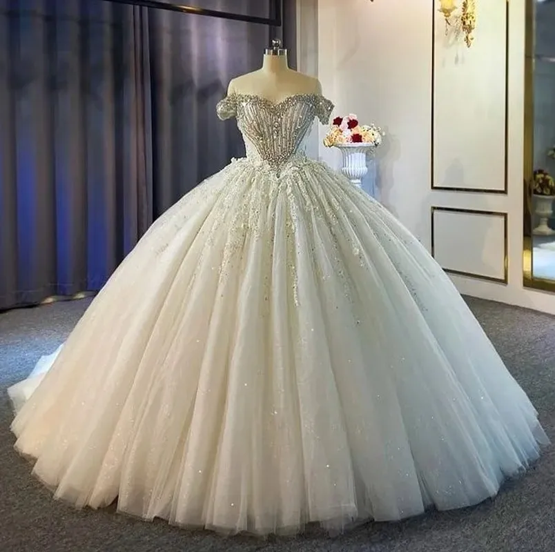 2025 Luxurious Puffy Wedding Dress Off Shoulder 3D Flowers Lace Beaded Crystal Tulle Bride Bridal Gowns Vestido De Noiva
2025 Luxurious Puffy Wedding Dress Off Shoulder 3D Flowers Lace Beaded Crystal Tulle Bride Bridal Gowns Vestido De Noiva