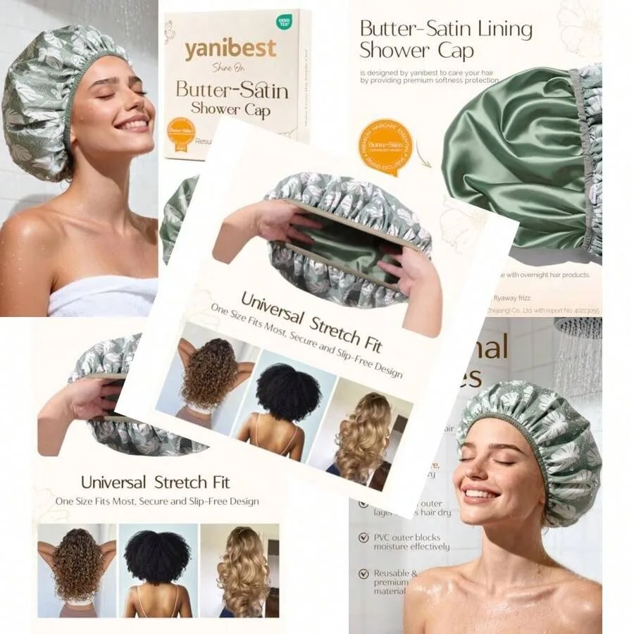 Shower Cap For Women - Hair Satin Bonnet Shower Cap Waterproof Large Double Layer Reusable With Soft Elastic Band For Braids Lo
Shower Cap For Women - Hair Satin Bonnet Shower Cap Waterproof Large Double Layer Reusable With Soft Elastic Band For Braids Lo