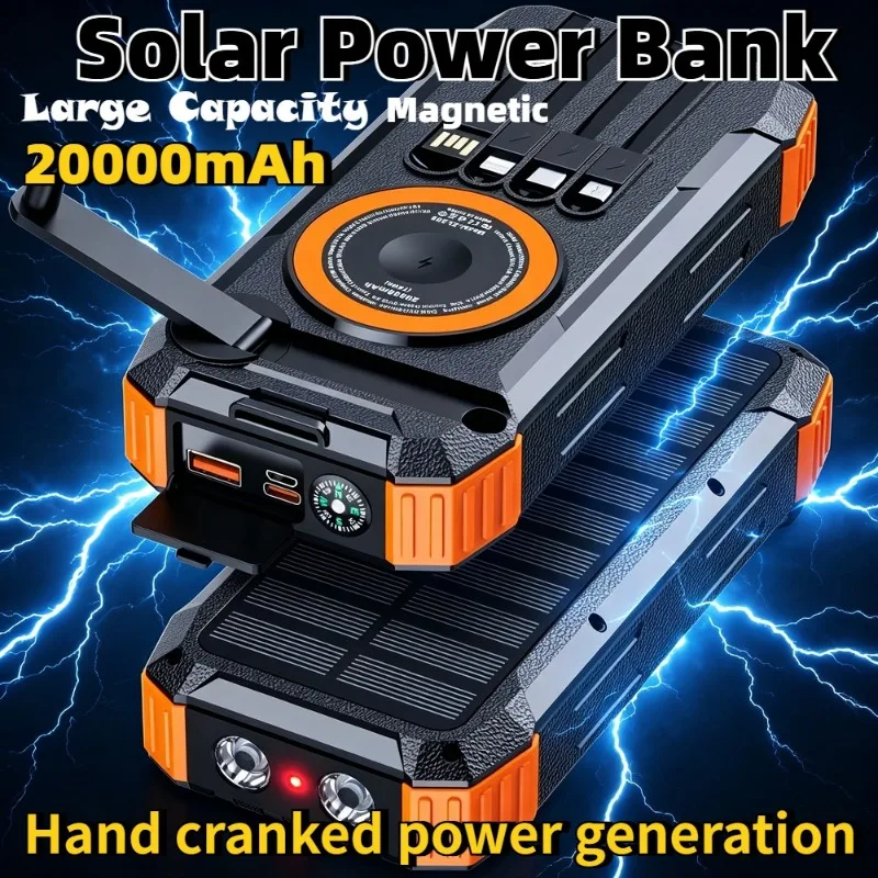 Wireless Fast Charging Solar Power Bank with Super Bright LED Lights Built-in Cable Spare Battery for IPhone Xiaomi Samsung
Wireless Fast Charging Solar Power Bank with Super Bright LED Lights Built-in Cable Spare Battery for IPhone Xiaomi Samsung