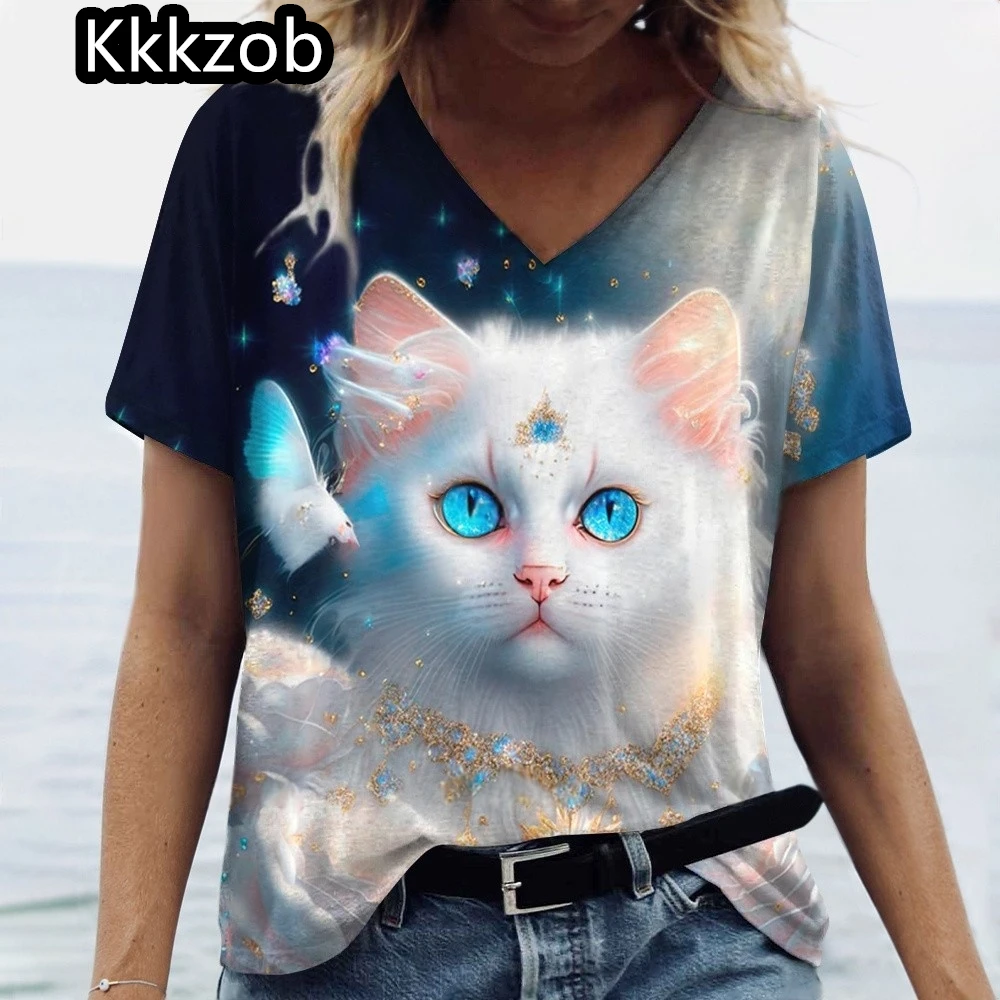 Animal Shirt for Women 3D Cat Print Summer Casual Short Sleeve V-Neck Women's T-Shirts Overszied Clothing Cute Female Tops
Animal Shirt for Women 3D Cat Print Summer Casual Short Sleeve V-Neck Women's T-Shirts Overszied Clothing Cute Female Tops