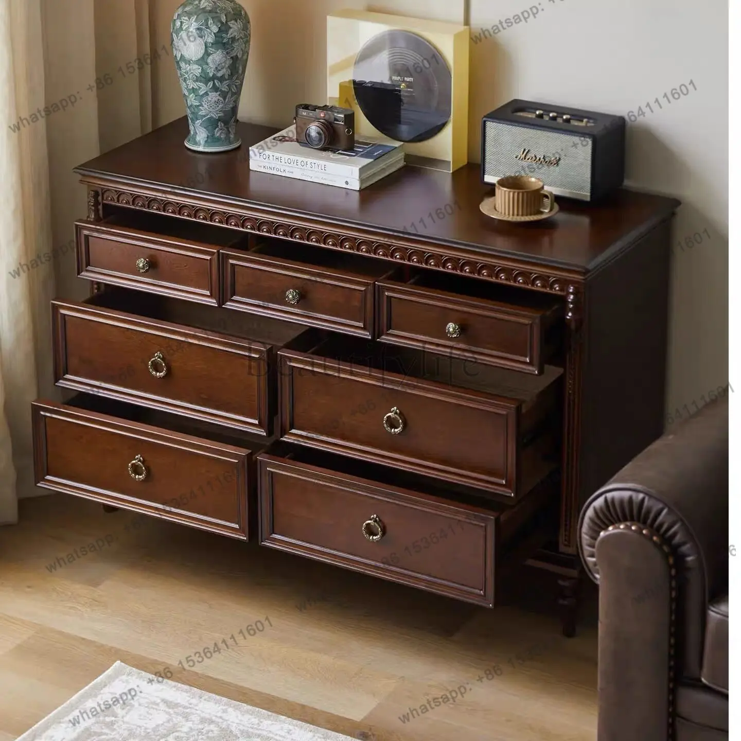 French retro solid wood seven-chest cabinet living room retro bedroom storage bucket cabinet locker
French retro solid wood seven-chest cabinet living room retro bedroom storage bucket cabinet locker