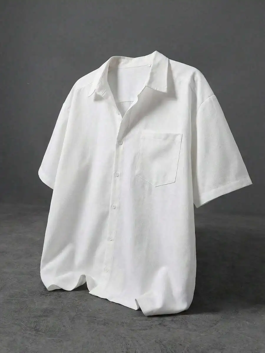 Mens Oversized Solid Color Short Sleeve Button Up Shirt With Pocket
Mens Oversized Solid Color Short Sleeve Button Up Shirt With Pocket