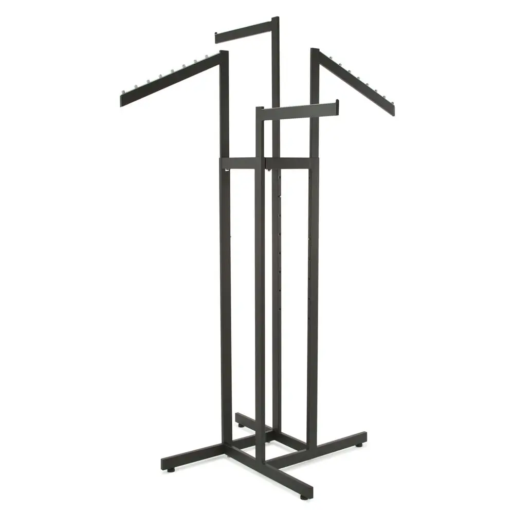 4Way Clothing Rack, Heavy Duty Adjustable Garment Display with 2 Straight and 2 Slanted Arms, Square Tubing, Black
4Way Clothing Rack, Heavy Duty Adjustable Garment Display with 2 Straight and 2 Slanted Arms, Square Tubing, Black