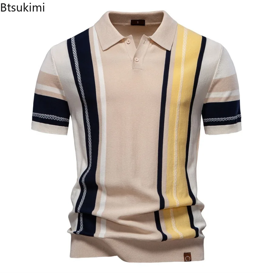 New 2025 Men's Knitted Polo Shirt Summer Short Sleeve Stripe Lapel T-shirt Fashion Casual Stripe Jacquard Knitted Top Pullover
New 2025 Men's Knitted Polo Shirt Summer Short Sleeve Stripe Lapel T-shirt Fashion Casual Stripe Jacquard Knitted Top Pullover