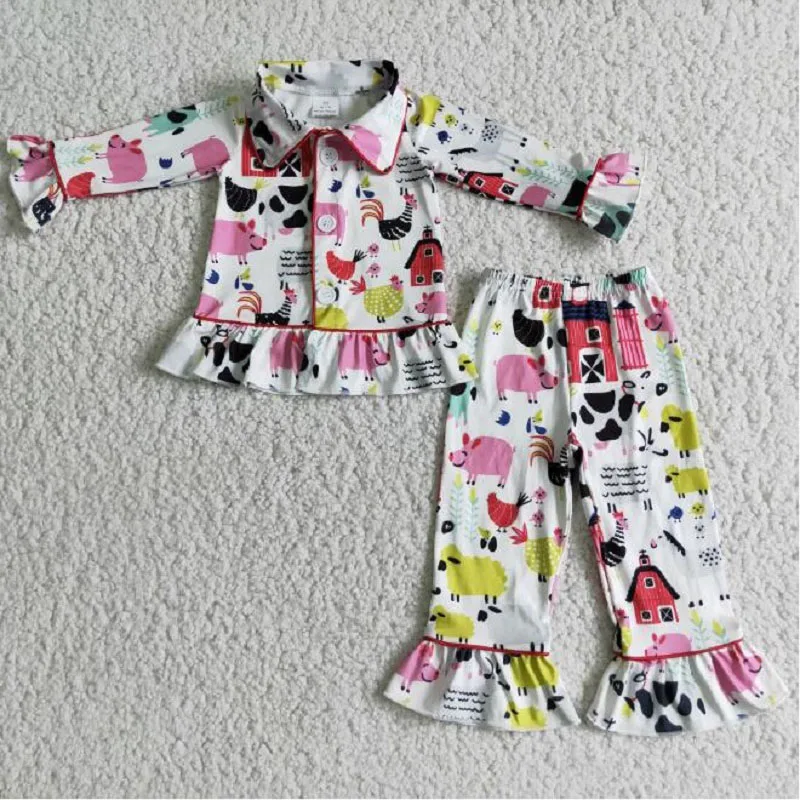 New Spring Fashion Kids Girls Farm Pattern Long Sleeve Trousers Pajamas Boutique Wholesale Baby Girls Children Clothing Outfits
New Spring Fashion Kids Girls Farm Pattern Long Sleeve Trousers Pajamas Boutique Wholesale Baby Girls Children Clothing Outfits