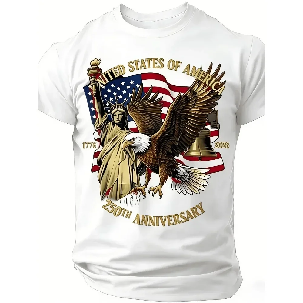 Round Neck Short Sleeve T-Shirt, Celebrating The 250Th Anniversary of Independence Day with a Flag, Eagle, And Statue of
Round Neck Short Sleeve T-Shirt, Celebrating The 250Th Anniversary of Independence Day with a Flag, Eagle, And Statue of