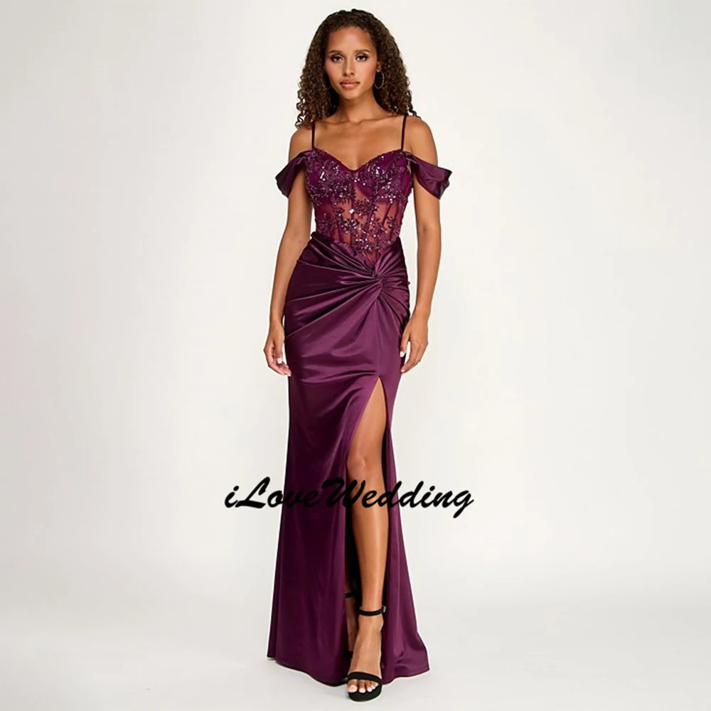 ShiningLight Sequin Lace Applique Satin Prom Dresses Long with Slit Mermaid Off Shoulder Formal Dresses and Eveing Gown Customiz
ShiningLight Sequin Lace Applique Satin Prom Dresses Long with Slit Mermaid Off Shoulder Formal Dresses and Eveing Gown Customiz