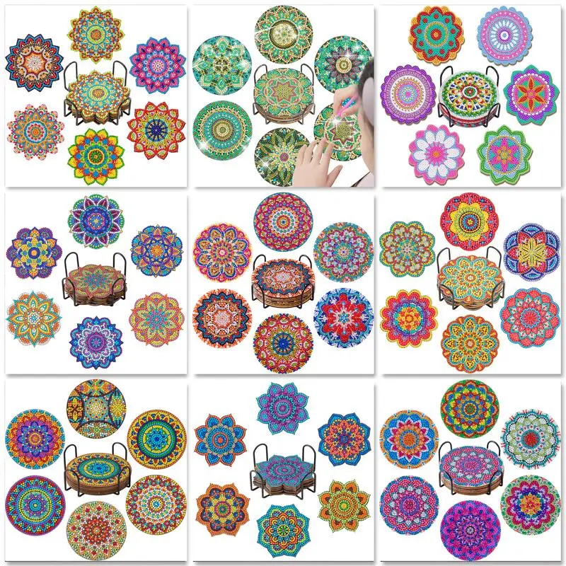 GATYZTORY 6pc/Sets Diamond Painting Coasters 5D DIY Round Diamond Mosaic Mandala Cup Coasters with Holder
GATYZTORY 6pc/Sets Diamond Painting Coasters 5D DIY Round Diamond Mosaic Mandala Cup Coasters with Holder 