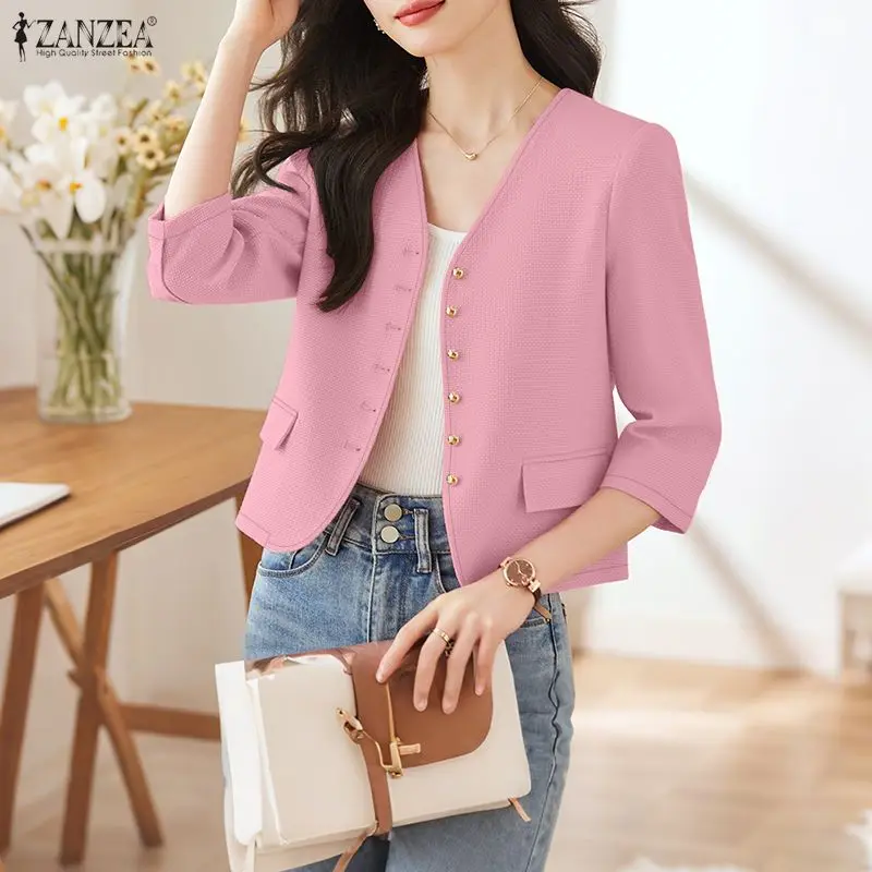 Женская элегантная блузка-кардиган ZANZEA 2026 с V-образным вырезом и рукавом 3/4, весенняя офисная блузка, приталенный тонкий жакет, стильная однотонная рубашка на пуговицах
Женская элегантная блузка-кардиган ZANZEA 2026 с V-образным вырезом и рукавом 3/4, весенняя офисная блузка, приталенный тонкий жакет, стильная однотонная рубашка на пуговицах