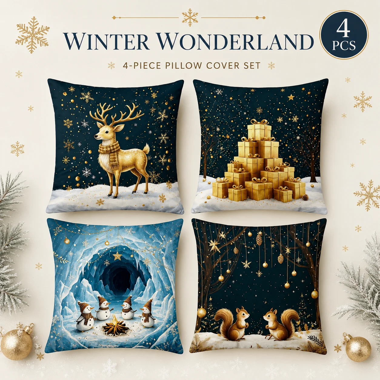4 Pcs Festive Holiday Cushion Covers 2D Flat Printed Peach Skin Coussin Room Decor Winter Christmas Pillowcase Set For Sofa
4 Pcs Festive Holiday Cushion Covers 2D Flat Printed Peach Skin Coussin Room Decor Winter Christmas Pillowcase Set For Sofa