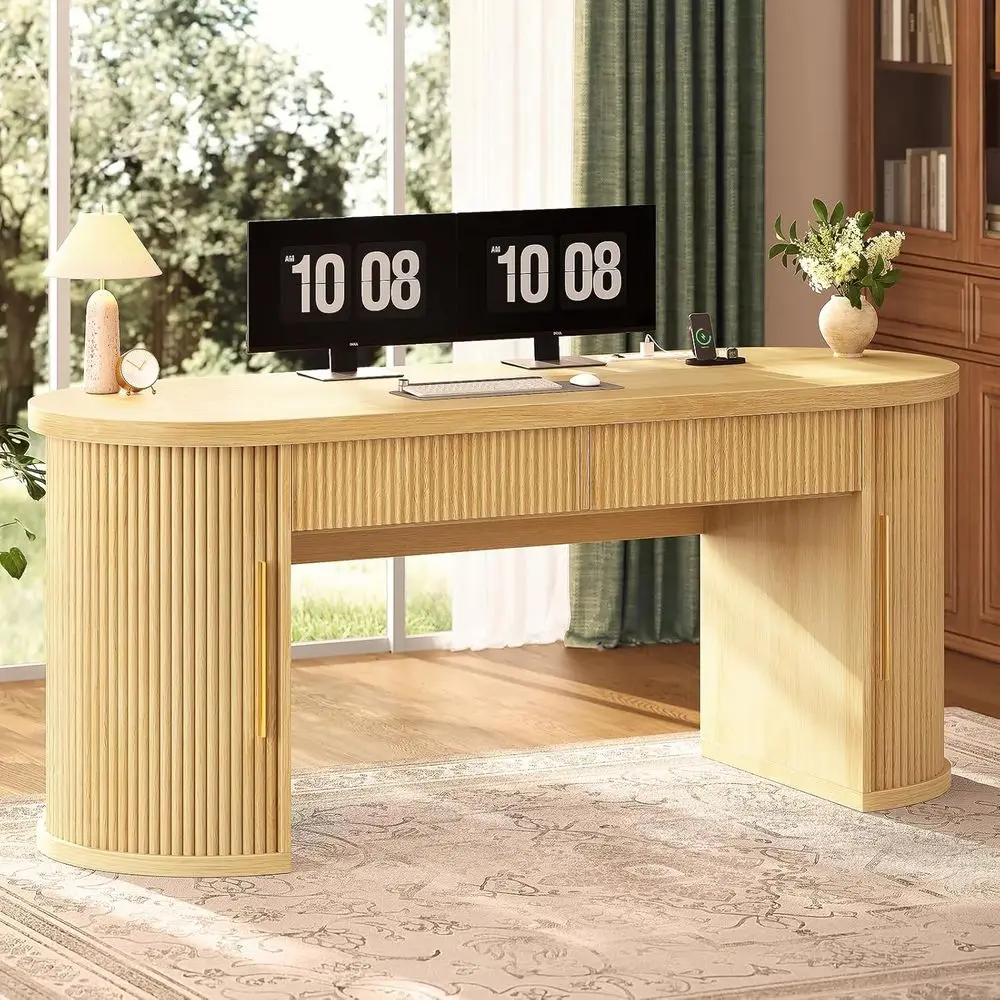 58.3 Dual Drawer Sliding Door Computer Desk with Power Outlet, Light Oak Finish, Suitable for Home or Office
58.3 Dual Drawer Sliding Door Computer Desk with Power Outlet, Light Oak Finish, Suitable for Home or Office