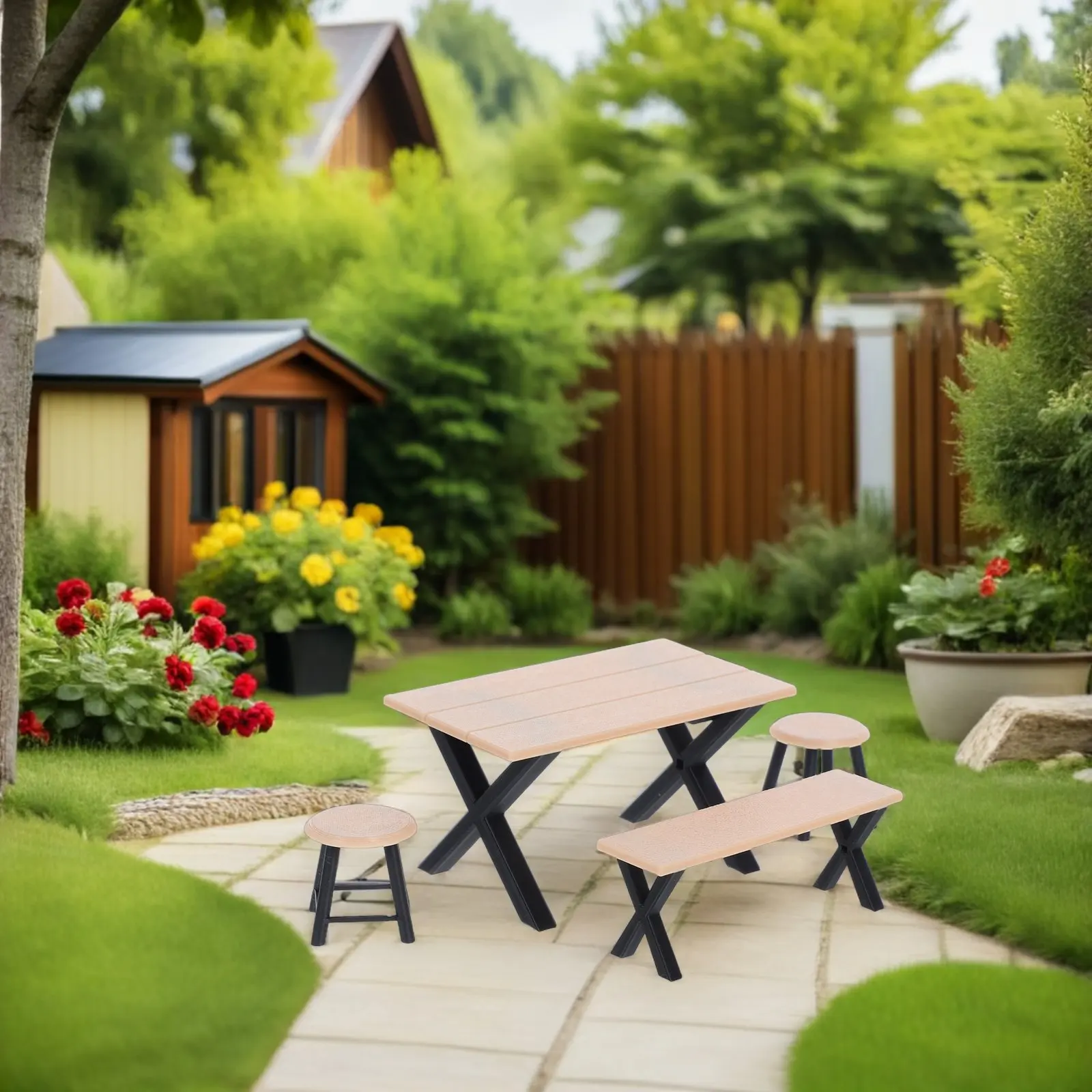 4Pcs Miniature Furniture Realistic Camping Style Long Table Bench Round Stools for Dollhouse Outdoor Scene Decoration
4Pcs Miniature Furniture Realistic Camping Style Long Table Bench Round Stools for Dollhouse Outdoor Scene Decoration