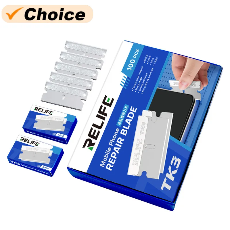 RELIFE TK3 100PCS/Box Blade Set for Mobile Phone LCD Screen Removal Cutting Adhesive Removal Carbon Steel Blade Set
RELIFE TK3 100PCS/Box Blade Set for Mobile Phone LCD Screen Removal Cutting Adhesive Removal Carbon Steel Blade Set