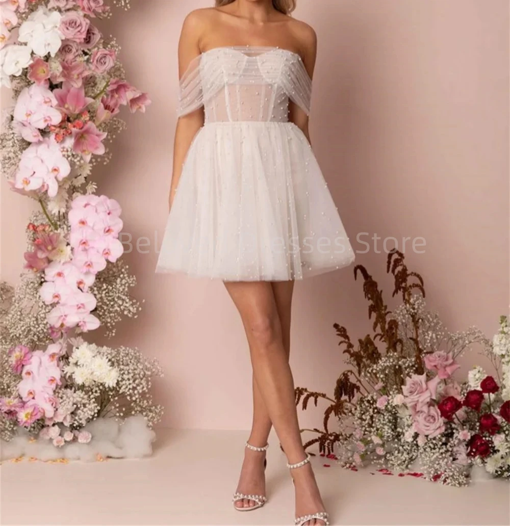 Romantic Gowns Mid-Calf Off the Shoulder Knee-length Wedding Dress Sweetheart A-Line Pleat Beaded Vestido Custom De Soriee
Romantic Gowns Mid-Calf Off the Shoulder Knee-length Wedding Dress Sweetheart A-Line Pleat Beaded Vestido Custom De Soriee