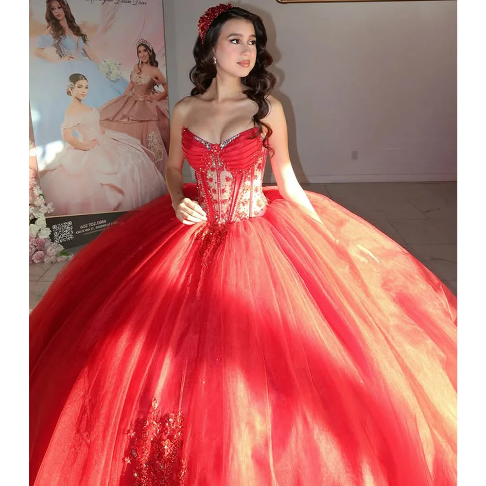 Vestidos De 15 Años Glittering Red Lace Appliqued Beaded Corset Quinceanera Dresses Sweet 16 Dress Formal Party
Vestidos De 15 Años Glittering Red Lace Appliqued Beaded Corset Quinceanera Dresses Sweet 16 Dress Formal Party