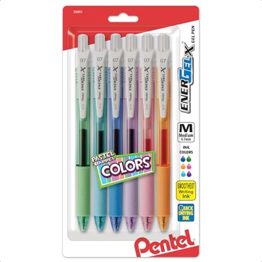 EnergelX Pastel Barrels Retractable Medium Line Assorted Ink Colors Pack of 6 BL107FBP6M
EnergelX Pastel Barrels Retractable Medium Line Assorted Ink Colors Pack of 6 BL107FBP6M