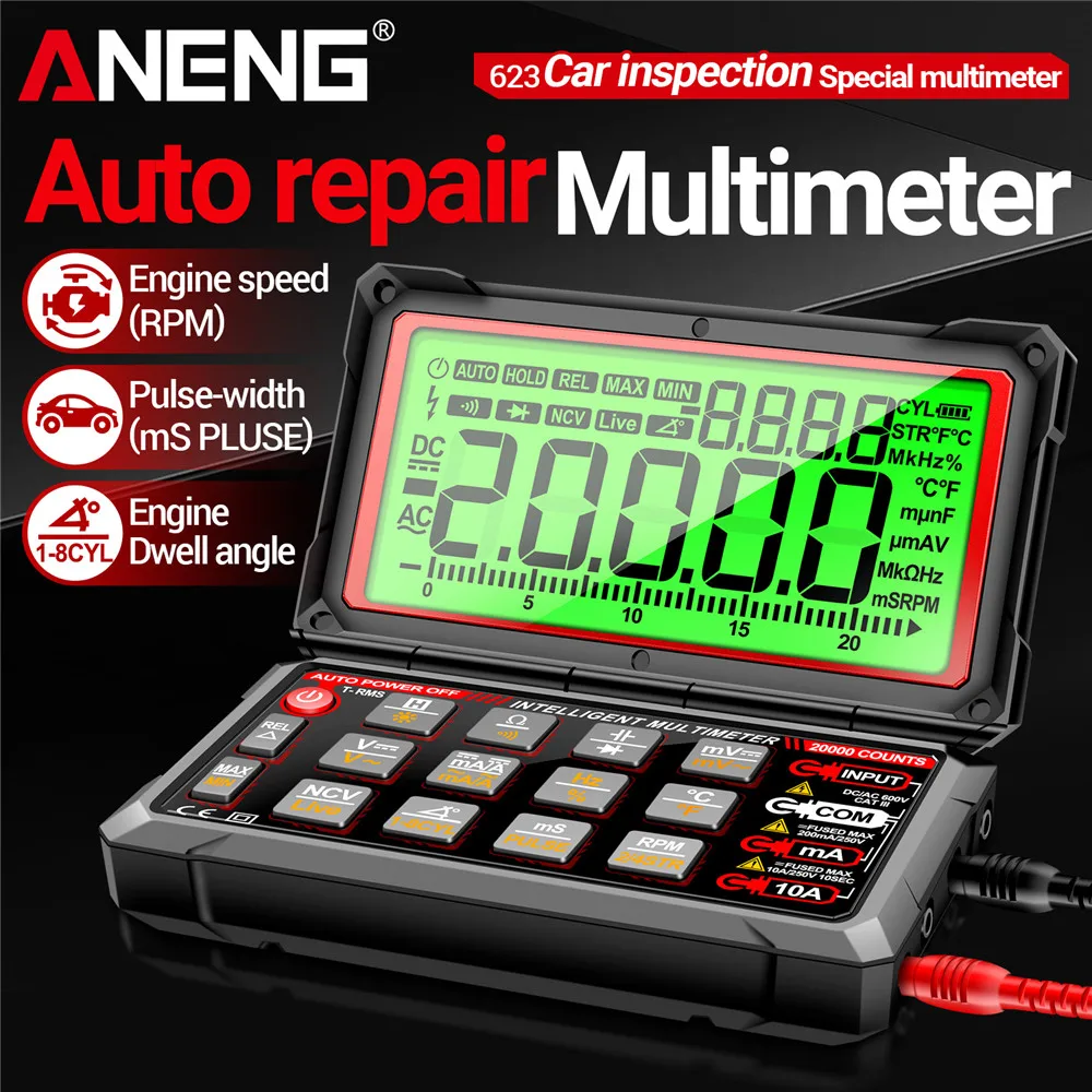 Auto Repair Multimeter 20000 Counts Digital AC/DC Voltage/Curren NCV Induction Diode Capacitance Buzzer Tester Tools ANENG 623
Auto Repair Multimeter 20000 Counts Digital AC/DC Voltage/Curren NCV Induction Diode Capacitance Buzzer Tester Tools ANENG 623