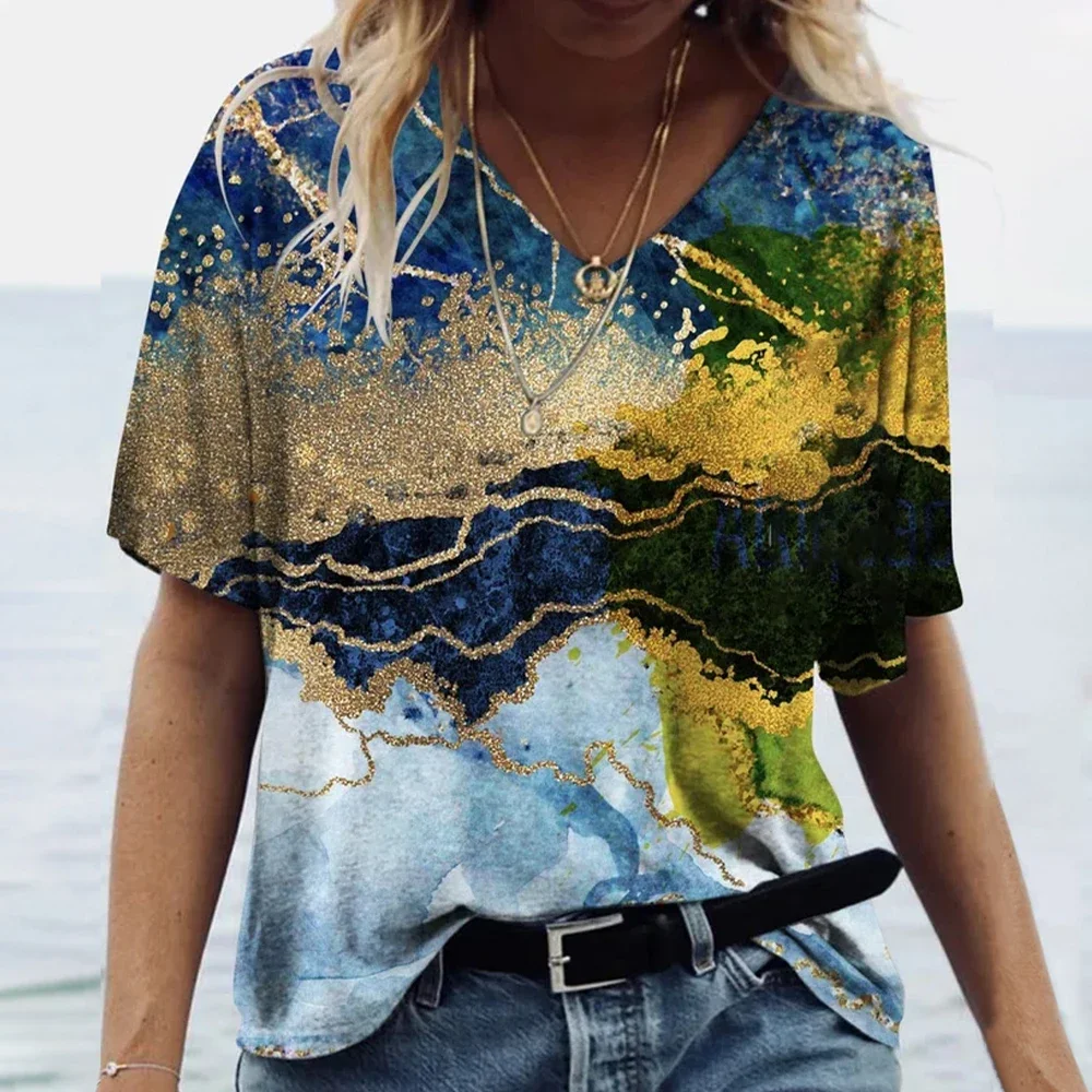 Summer Women T-Shirts 3d Fashion Print Gradient Harajuku T Shirt Oversized Tees For Ladies Clothing New Short Sleeve V-Neck Tops
Summer Women T-Shirts 3d Fashion Print Gradient Harajuku T Shirt Oversized Tees For Ladies Clothing New Short Sleeve V-Neck Tops
