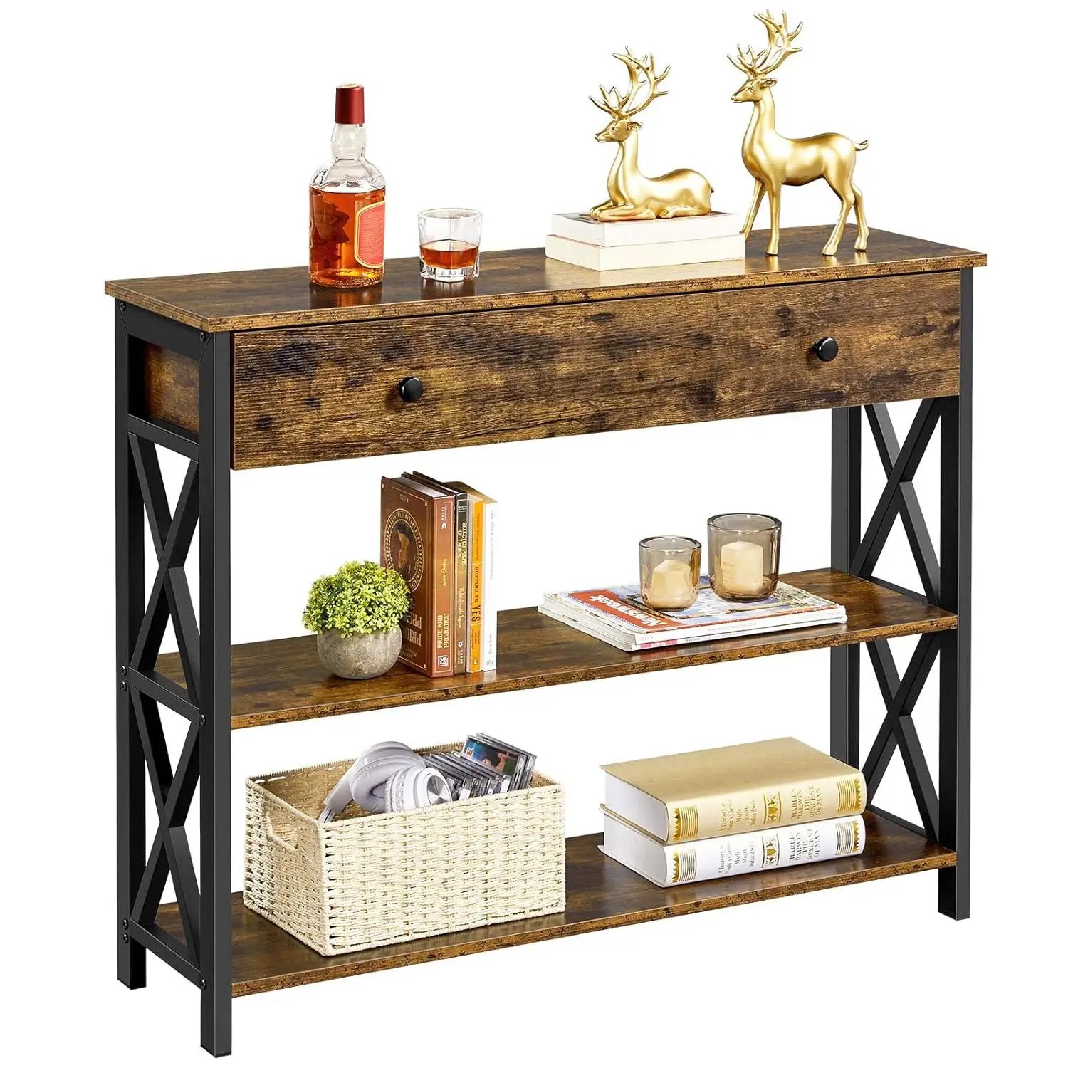 Rustic Brown Console Table with Drawer & Storage Shelves Metal Frame 39.5 Inch for Entryway Hallway, Customized
Rustic Brown Console Table with Drawer & Storage Shelves Metal Frame 39.5 Inch for Entryway Hallway, Customized