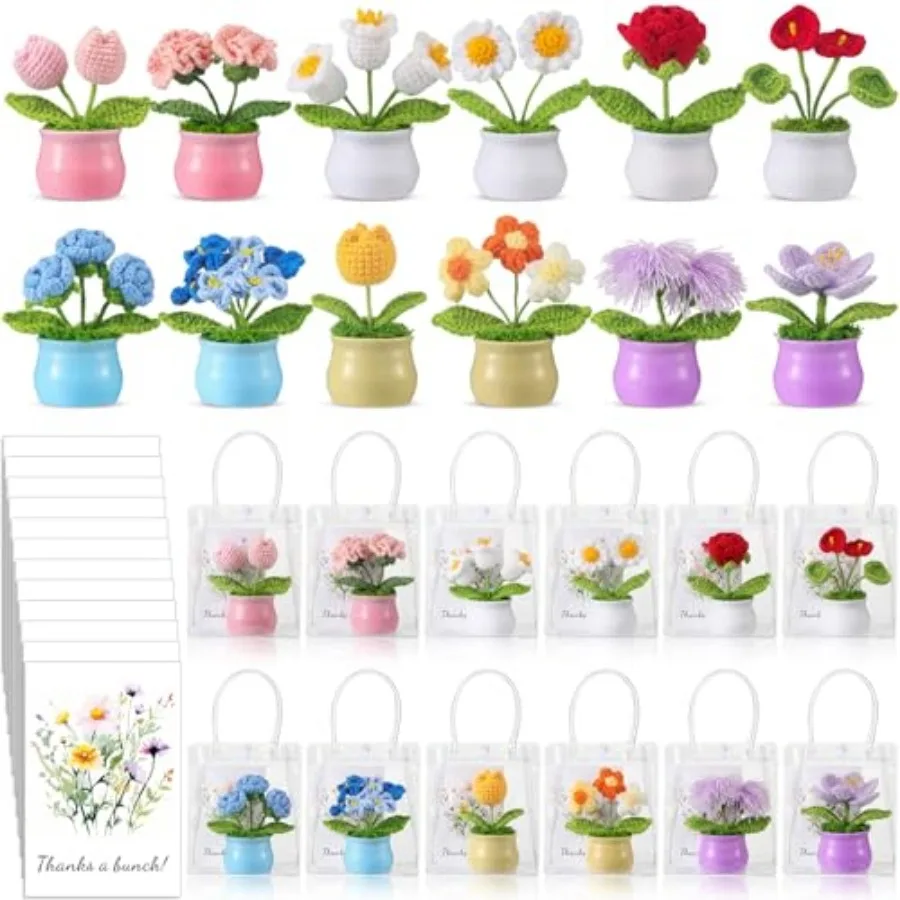 12 Set Crochet Flower Pot with Gift Bag Cards Handmade Knitted Artificial Floral Potted Plants Bouquet Appreciation Gifts for C
12 Set Crochet Flower Pot with Gift Bag Cards Handmade Knitted Artificial Floral Potted Plants Bouquet Appreciation Gifts for C
