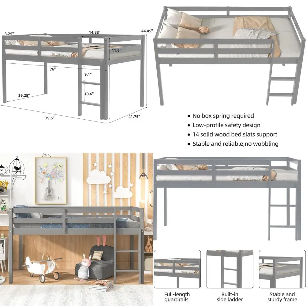 Twin Size Solid Wood Bed with Ladder, Guard Rails, and Easy Assembly for Kids - Grey
Twin Size Solid Wood Bed with Ladder, Guard Rails, and Easy Assembly for Kids - Grey
