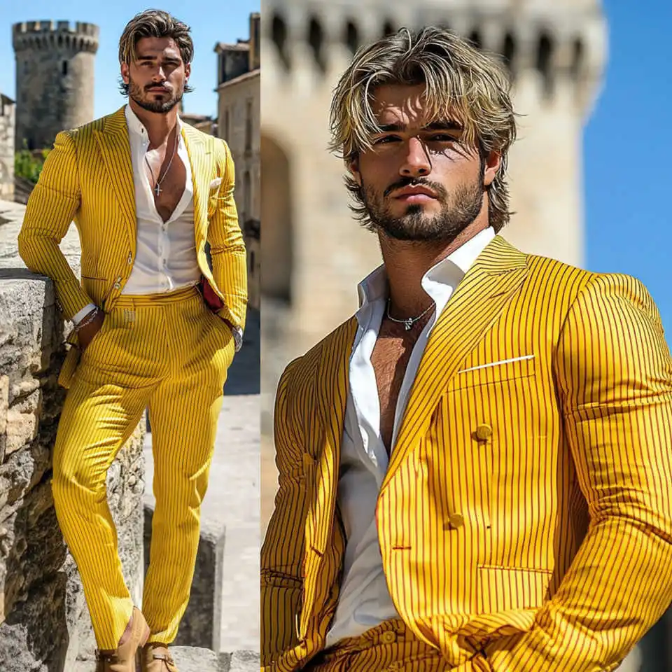 Bright Pinstripe Wedding Tuxedos 2 Piece Set Jacket Pants Men Suit Single Breasted Customized Groom Wear Party Suits
Bright Pinstripe Wedding Tuxedos 2 Piece Set Jacket Pants Men Suit Single Breasted Customized Groom Wear Party Suits