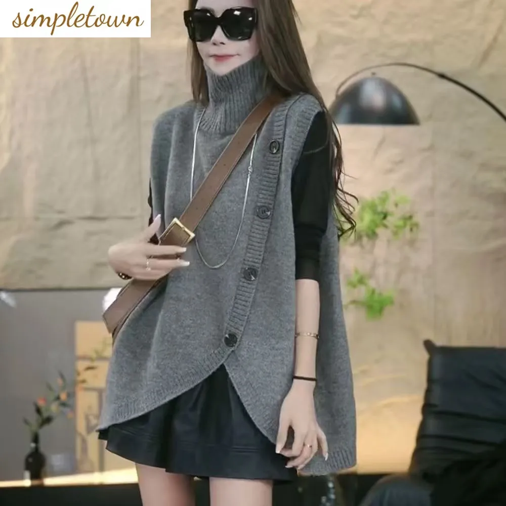 Autumn and Winter New Irregular Button Knitted Sweater European High Collar Sleeveless Vest Coat Trendy
Autumn and Winter New Irregular Button Knitted Sweater European High Collar Sleeveless Vest Coat Trendy