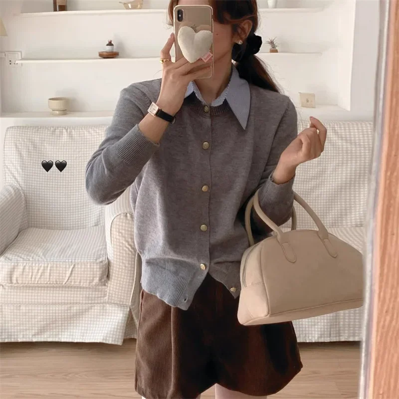 Women Fake Two Pieces Patchwork Shirt Knitted Cardigan Vintage Elegant All Match Casual Blusas Tops Mujer E893
Women Fake Two Pieces Patchwork Shirt Knitted Cardigan Vintage Elegant All Match Casual Blusas Tops Mujer E893