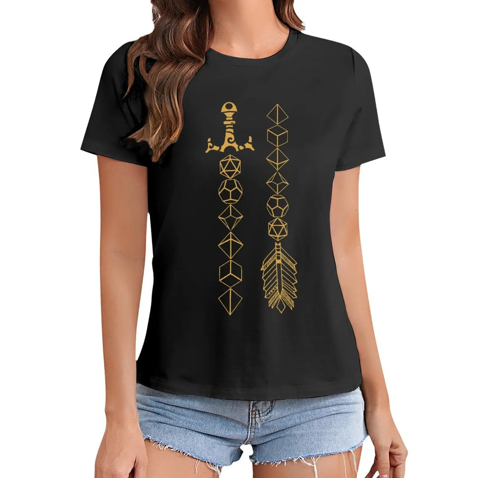 Polyhedral Dice Set Sword and Arrow Tabletop RPG Gaming T-Shirt vintage summer tops sports fans plain tops Women
Polyhedral Dice Set Sword and Arrow Tabletop RPG Gaming T-Shirt vintage summer tops sports fans plain tops Women