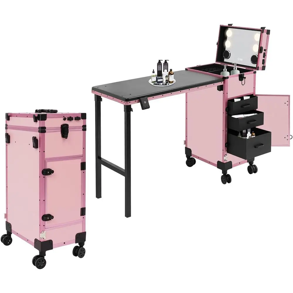 Portable Rolling Nail Desk with Storage, Adjustable Light, and 3 Drawers - Pink Makeup Train Case
Portable Rolling Nail Desk with Storage, Adjustable Light, and 3 Drawers - Pink Makeup Train Case