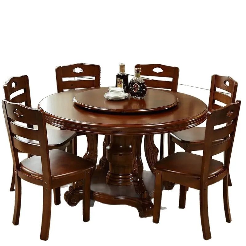 Solid wood round, Chinese dining table and chairs, turntable household combination
Solid wood round, Chinese dining table and chairs, turntable household combination