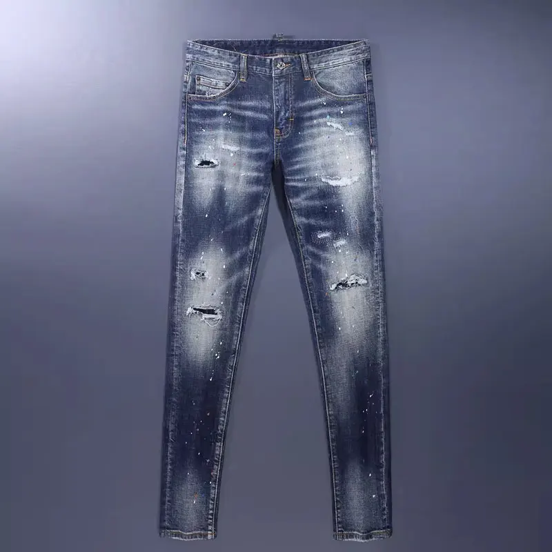 High Street Fashion Men Jeans Retro Blue Stretch Slim Fit Patched Ripped Jeans Men Brand Designer Painted Vintage Denim Pants
High Street Fashion Men Jeans Retro Blue Stretch Slim Fit Patched Ripped Jeans Men Brand Designer Painted Vintage Denim Pants
