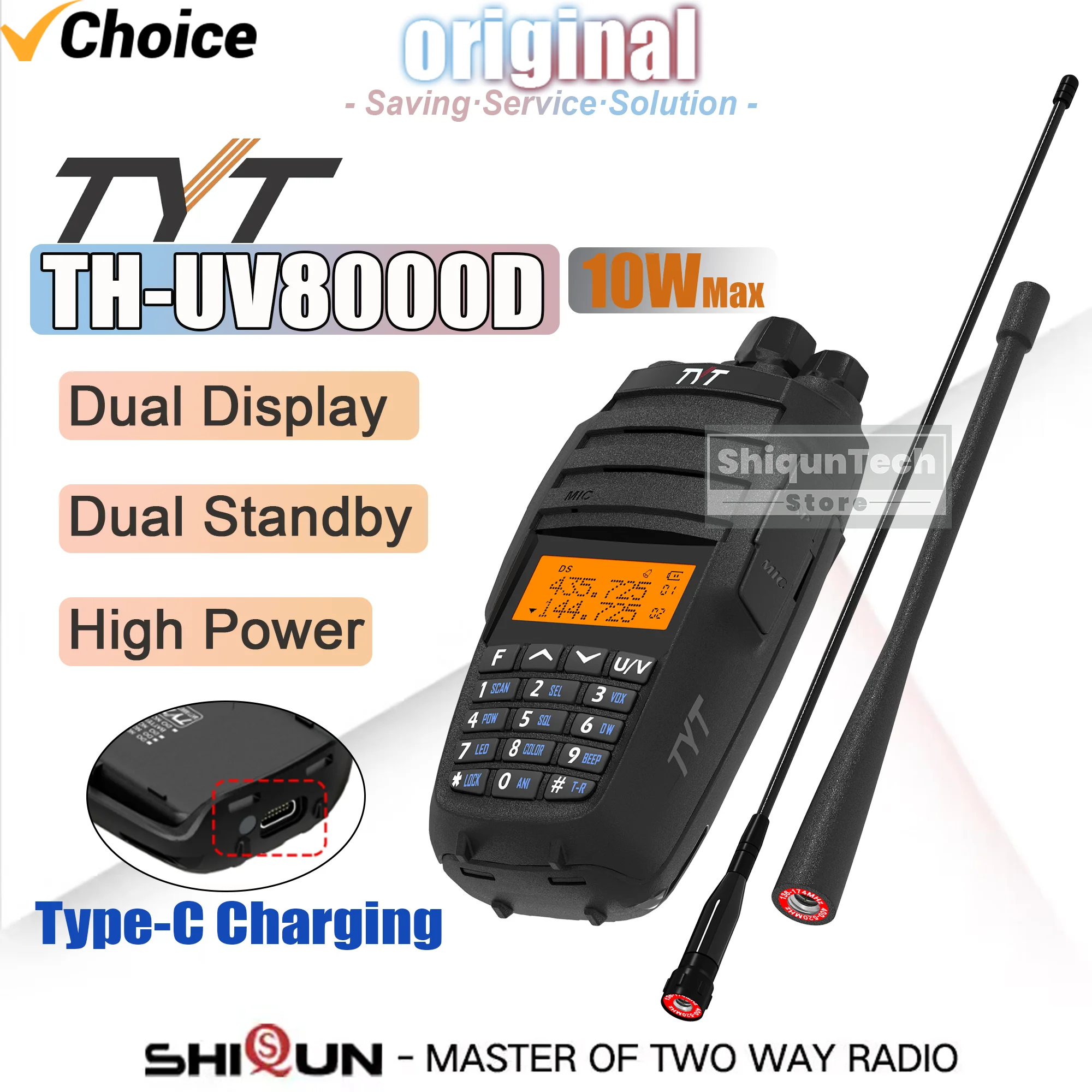 TYT TH-UV8000D Walkie Talkie 10W Type-C 3600mAh FM Dual Band UHF VHF 128 Channels Dual Display Dual Standby Long Range Ham Radio
TYT TH-UV8000D Walkie Talkie 10W Type-C 3600mAh FM Dual Band UHF VHF 128 Channels Dual Display Dual Standby Long Range Ham Radio