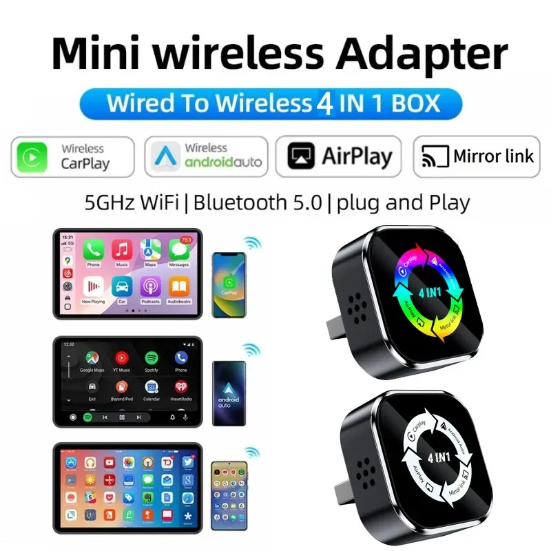 2026 Upgrate 4 in1 Wireless CarPlay Adapter for Apple Mirror Link Android Auto Connect WiFi Bluetooth USB Plug Play MiNi CarPlay
2026 Upgrate 4 in1 Wireless CarPlay Adapter for Apple Mirror Link Android Auto Connect WiFi Bluetooth USB Plug Play MiNi CarPlay