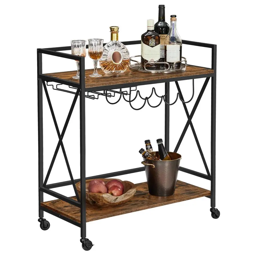 Bar Cart, Serving Cart, Mobile Kitchen Shelf with Glass Stemware Rack and Wine Bottle Holders, Industrial, Rustic Brown and Blac
Bar Cart, Serving Cart, Mobile Kitchen Shelf with Glass Stemware Rack and Wine Bottle Holders, Industrial, Rustic Brown and Blac