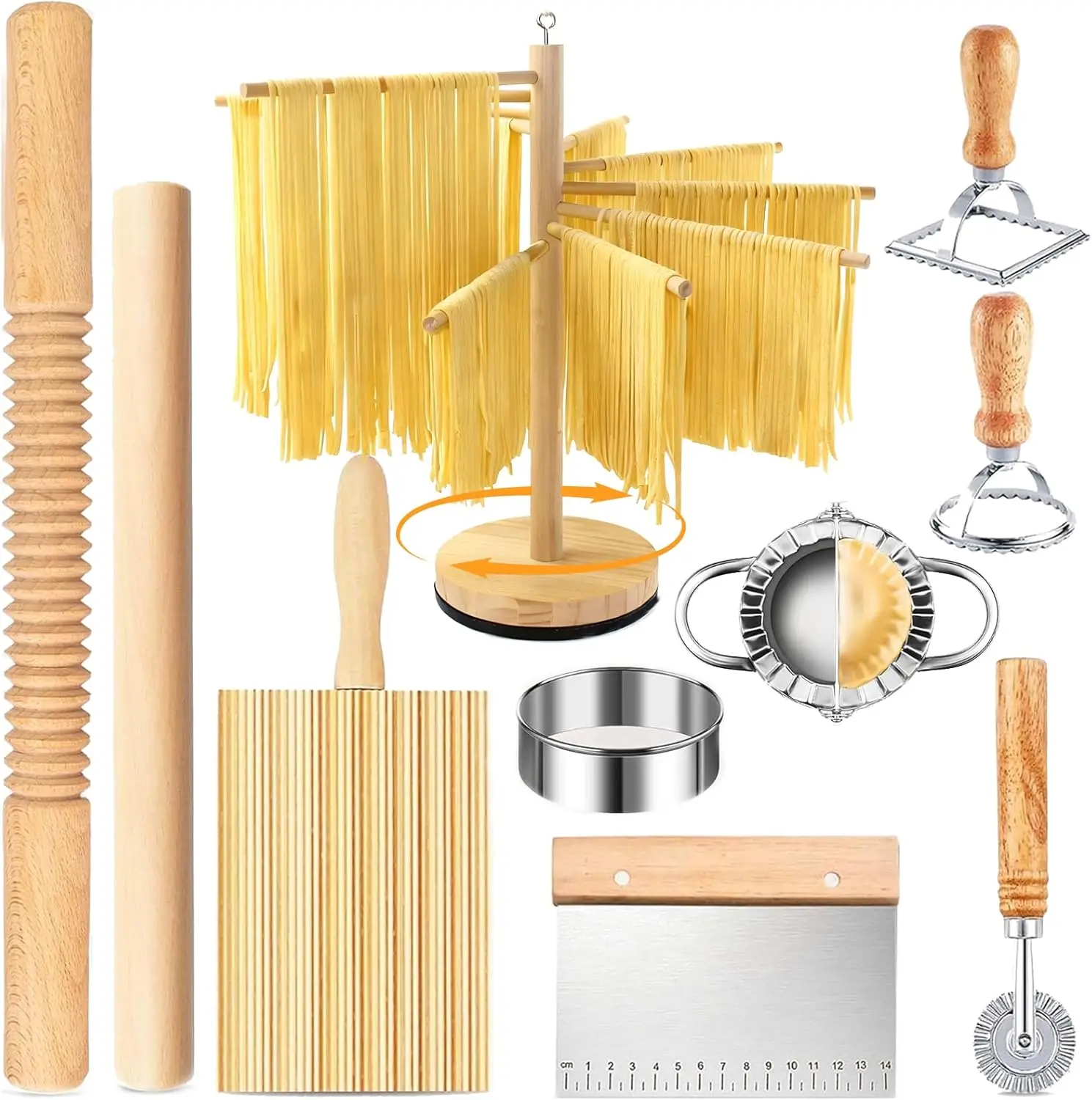 10 Pcs Pasta Making Tools, Pasta Making Kit with Pasta Drying Rack,2 Rolling Pins,Gnocchi Board,Pasta Cutting Tools,2 Ravioli
10 Pcs Pasta Making Tools, Pasta Making Kit with Pasta Drying Rack,2 Rolling Pins,Gnocchi Board,Pasta Cutting Tools,2 Ravioli