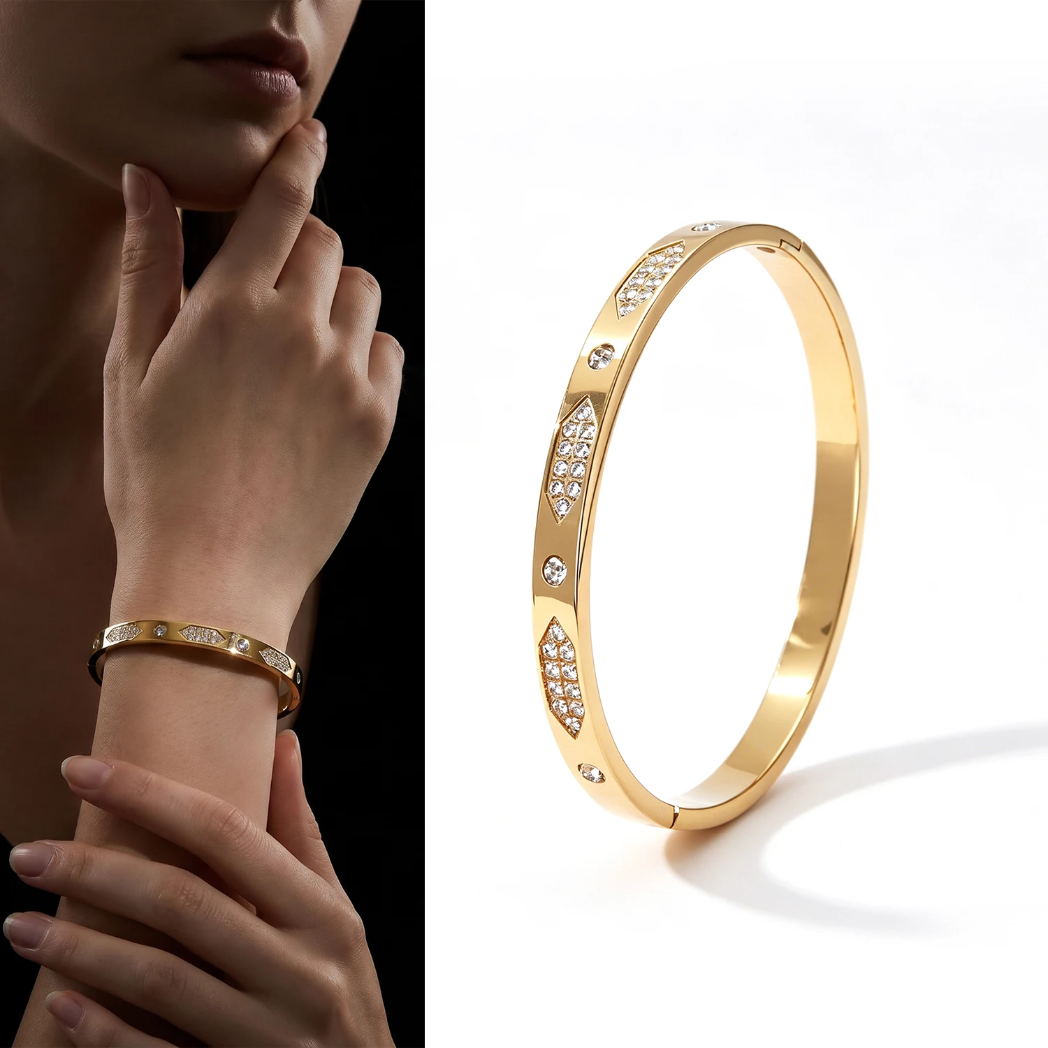 Women Gold Plated Rhombus Zircon Cuff Bangle Adjustable Minimalist Elegant Statement Fashion Jewelry Gift for Her Daily Party We
Women Gold Plated Rhombus Zircon Cuff Bangle Adjustable Minimalist Elegant Statement Fashion Jewelry Gift for Her Daily Party We