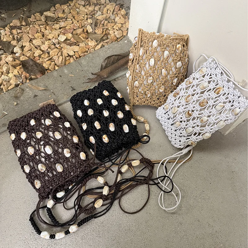 Bohemian Rope Knitting Mesh Bags for Women Stone Beaded Shoulder Bag NEW Hollow Crochet Beach Bag Beading Women's Bags Purses
Bohemian Rope Knitting Mesh Bags for Women Stone Beaded Shoulder Bag NEW Hollow Crochet Beach Bag Beading Women's Bags Purses