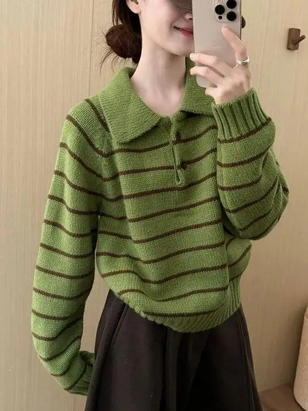 Retro Striped Collared Sweater Women's Loose Knitted Long Sleeve Top Fall Winter New Style Lazy Fashion Slimming Versatile Kn...
Retro Striped Collared Sweater Women's Loose Knitted Long Sleeve Top Fall Winter New Style Lazy Fashion Slimming Versatile Kn...