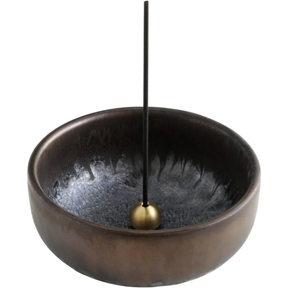 Zen Ceramic Incense Holder 3.9 Inch Bowl with Brass Burner Mino Ware Wabi Sabi Metallic Black Brown Gold
Zen Ceramic Incense Holder 3.9 Inch Bowl with Brass Burner Mino Ware Wabi Sabi Metallic Black Brown Gold