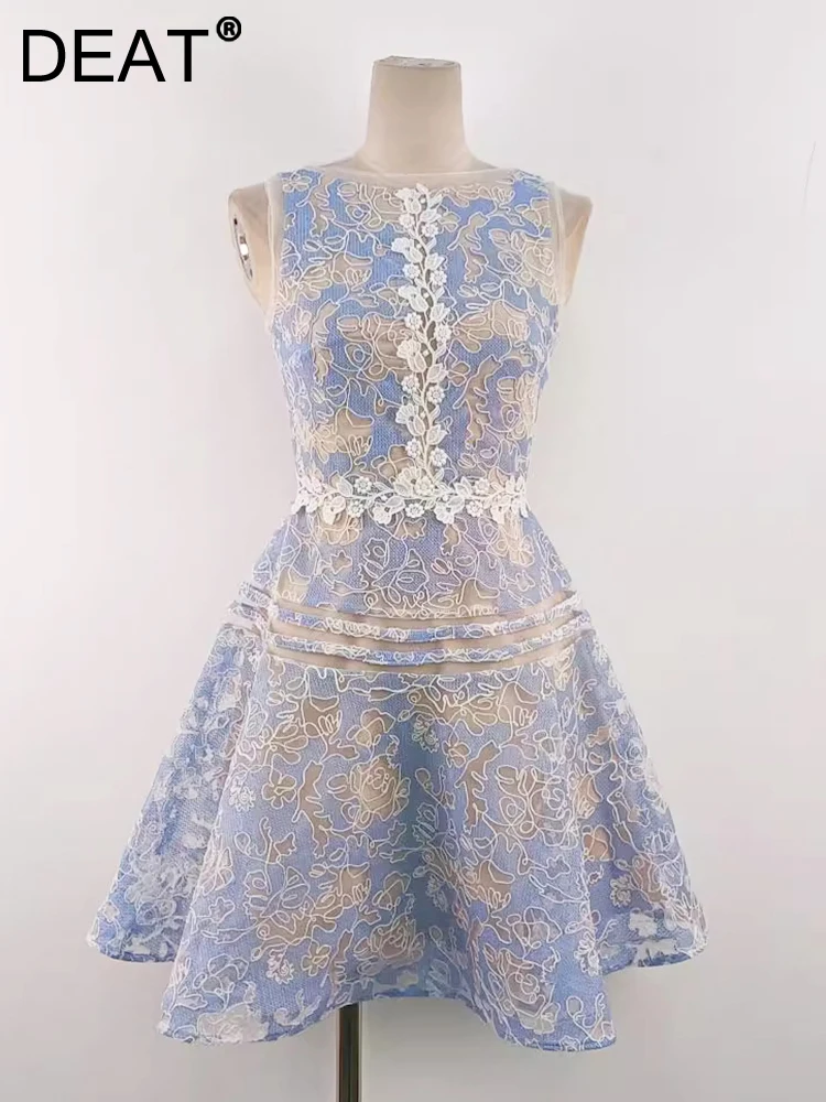 DEAT Elegant Hook Flower Lace Dress For Women Round Collar Sleeveless Zipper High Waist Mini Vest Dresses 2024 Fashion 13DL556
DEAT Elegant Hook Flower Lace Dress For Women Round Collar Sleeveless Zipper High Waist Mini Vest Dresses 2024 Fashion 13DL556